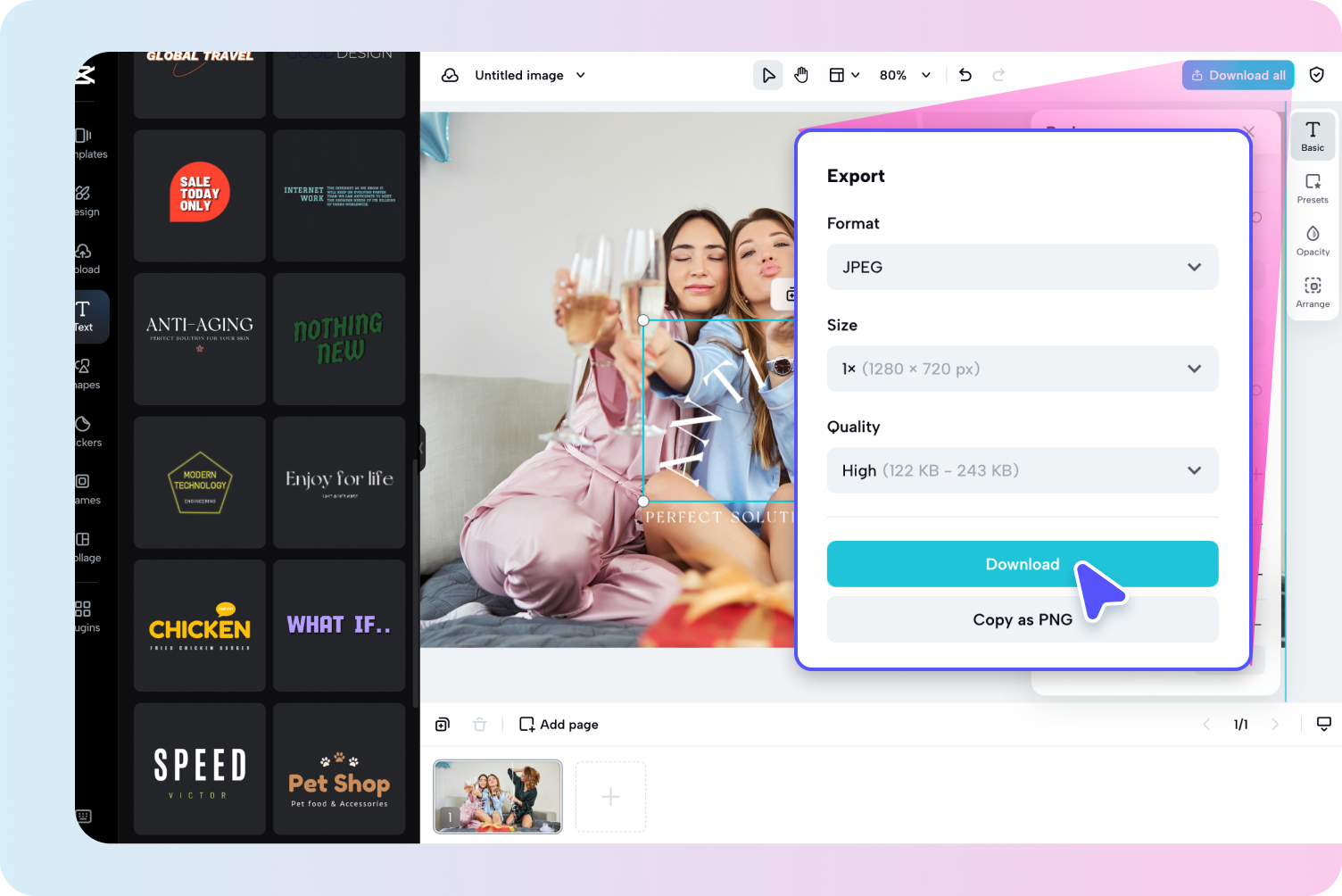 ส่งออกภาพของคุณพร้อมข้อความโค้ง